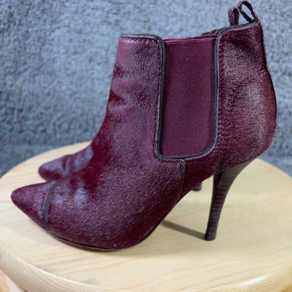 Tory Burch Fur Chelsea Boots Women Size 6.5 Leather Real Calf Hair Stiletto Heel - Picture 1 of 11